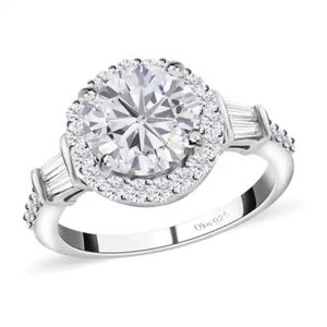 Moissanite Halo Ring Platinum Over Sterling Silver 2.10 ctw